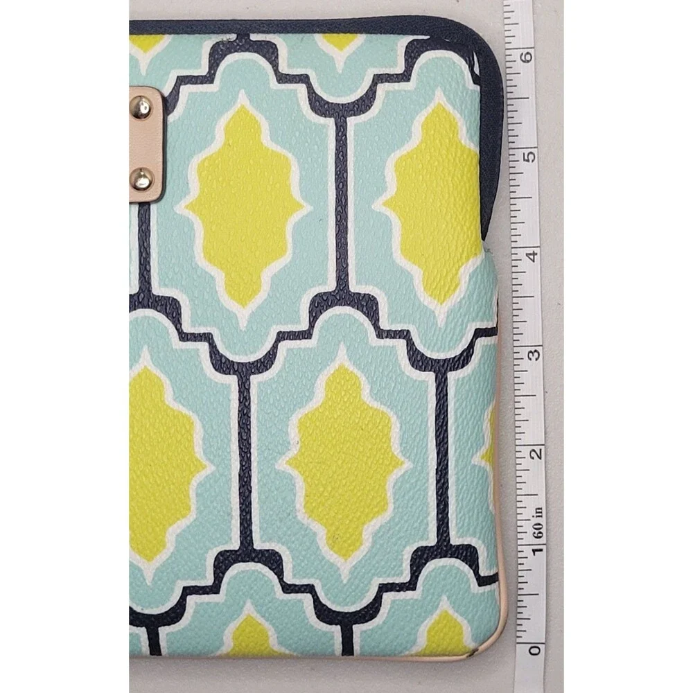 EUC Kate Spade Geometric Tablet Sleeve Pouch Teal Yellow Scallop Padded Gold Zip